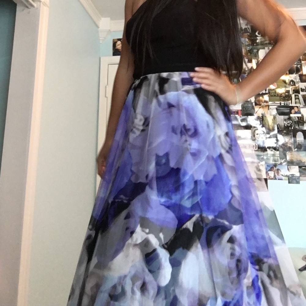 Blondie Nites Floral Print Mesh Halter Gown - Picture 6 of 9